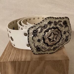 Boho style WHITE BELT WITH BUCKLE